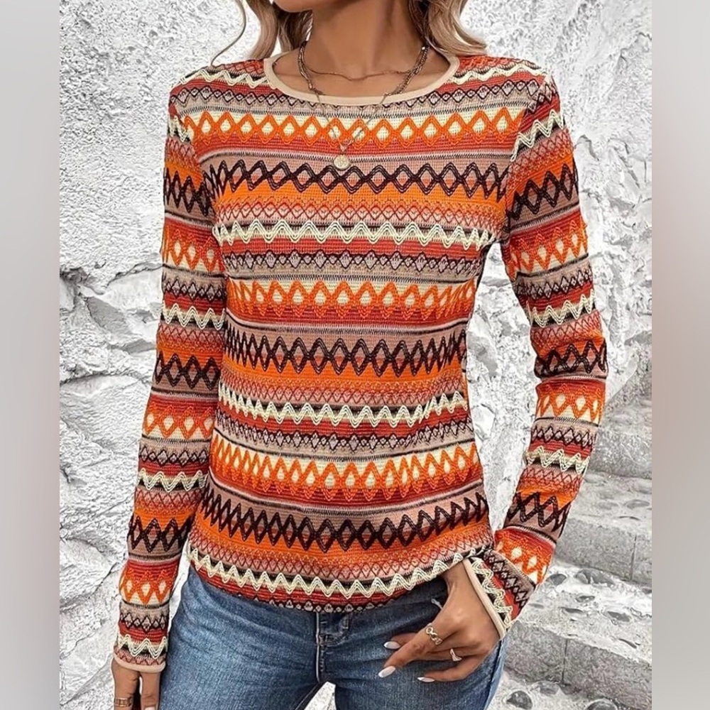 Colorful Striped Long Sleeve Pull Over Top